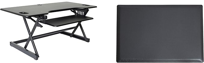 Rocelco 46" Large Height Adjustable Standing Desk Converter with Anti Fatigue Mat BUNDLE - Quick Sit Stand Up Triple Monitor Riser - Retractable Keyboard Tray - Black (R DADRB-46-MAFM)-DeskLoop Office