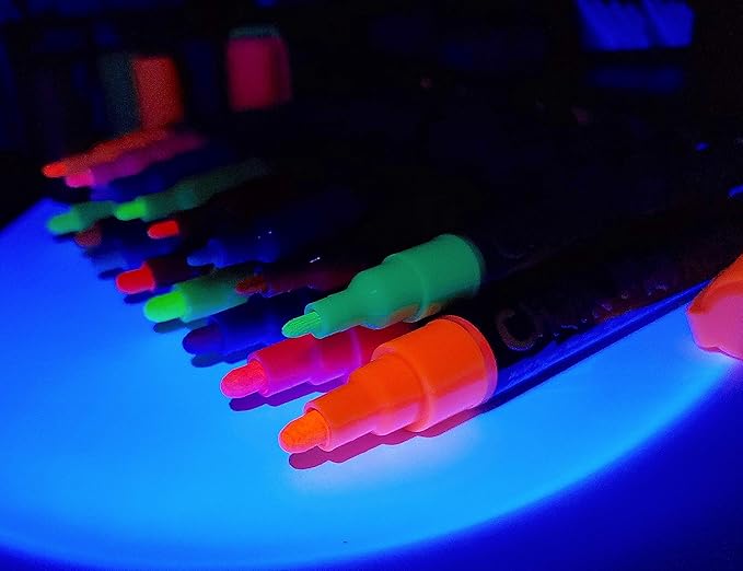 16 UV Fluorescent Neon Chalk Markers - Double Pack of Both Fine & Reversible Medium Tip Liquid Chalk Pens Wet Erasable Menu Boards, Glass, Whiteboards, Mirrors, Non-Porous Chalkboards, Plastic, Metal-DeskLoop Office