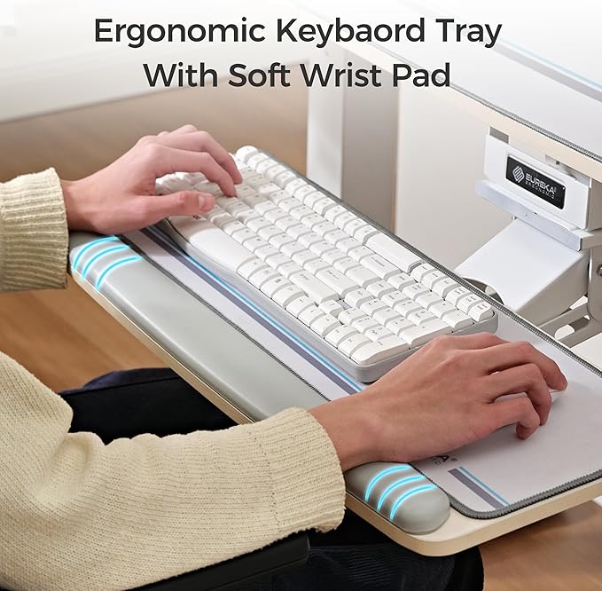 EUREKA ERGONOMIC Keyboard Tray Height Adjustable, Swivel Tilt Computer Keyboard Drawer Under Desk, 25x9.13'' Sliding Keyboard & Mouse Platform with Mouse Pad for Typing, Maple-DeskLoop Office