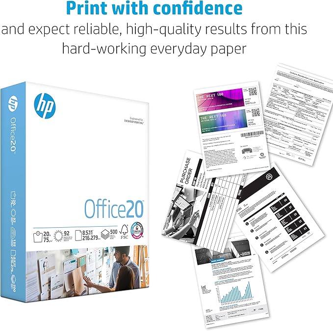 HP Printer Paper | 8.5 x 11 Paper | Office 20 lb | 3 Ream Case - 1500 Sheets | 92 Bright | Made in USA - FSC Certified | 112090C, White-DeskLoop Office