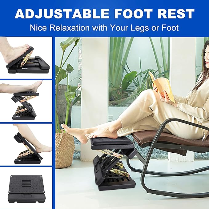 Adjustable Foot Rest and Footstool Under Desk, Ergonomic Leg Rest with Massage Roller, Height & Angle Adjustable, Detachable Cushion for Office and Home (Black)-DeskLoop Office