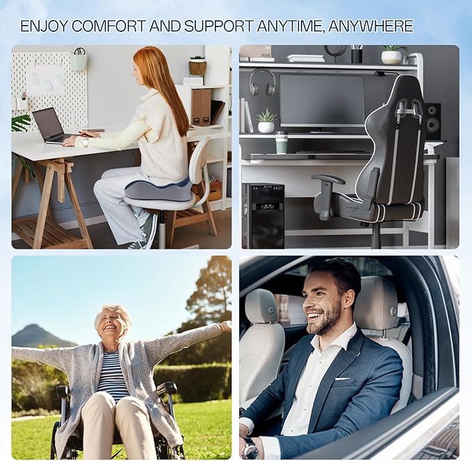 Seat Cushion, X-Large Memory Foam Office Chair Cushion, for Pressure Relief Sciatica & Pain Relief for Long Sitting Hours on Office/Home Chair, Car (Blue)-DeskLoop Office