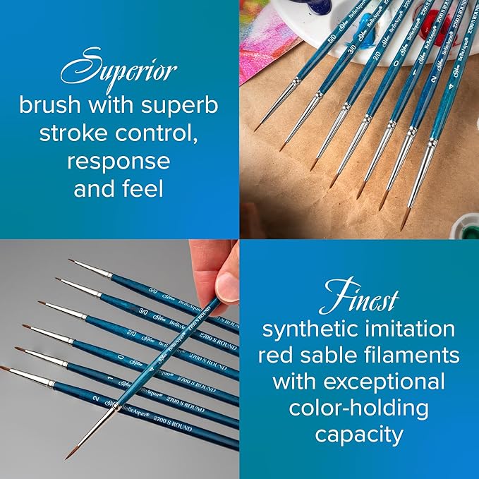 Silver Brush Limited BA-2702S BelleAqua Ideal Watercolor Brush Set, 4pc Professional Premium Soft Synthetic Sable Round Paint Brushes, Sizes 1, 2, 6, and 8-DeskLoop Office