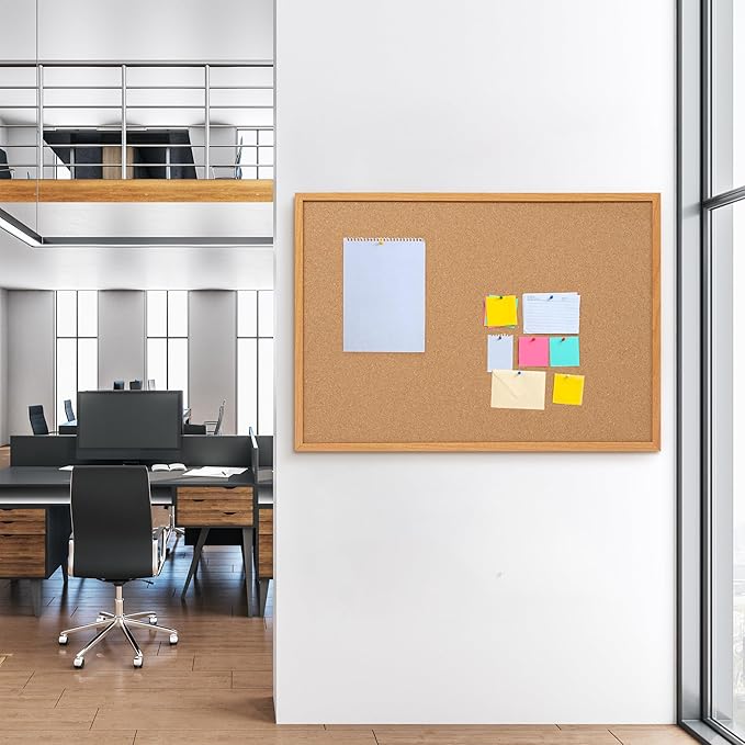 Board2by 2 Pack Cork Board Bulletin Board 30" x 42", Oak Framed 4x3 Corkboard, Office Board for Wall Decor, Large Wall Mounted Notice Pin Board with 30 Push Pins for School, Home & Office-DeskLoop Office