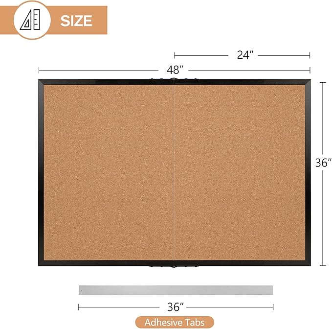 Board2by Cork Board Bulletin Board 36 x 48, Black Wood Framed 4x3 Corkboard, Foldable Office Board for Wall Decor, Large Wall Mounted Notice Pin Board with 36 Push Pins for School, Home & Office-DeskLoop Office