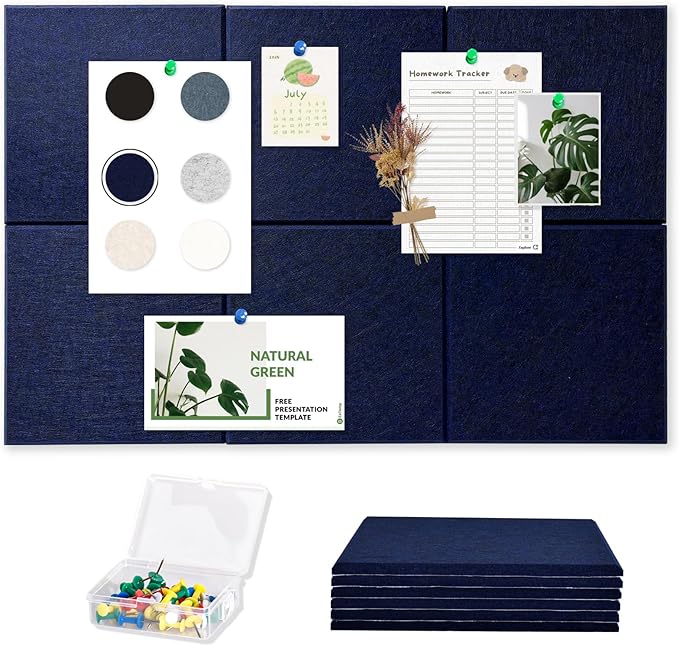 Large Cork Board for Wall with Pins, 36" x 24" Bulletin Board Self-Adhesive Pin Board | Customized 6 Packs Felt Tiles for Office Home Wall Decor, Navy-DeskLoop Office