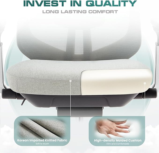 COLAMY Ergonomic Mesh Office Chair, High Back Computer Executive Desk Chair with Adjustable Headrest and 4D Arms, Slide Seat, Tilt Lock-Light Grey-DeskLoop Office