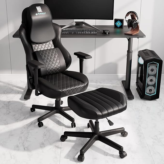 EUREKA ERGONOMIC Multi-Use Stool, Height Adjustable Swivel Rolling Stool Chair W Wheels, Ottoman Footrest for Gaming, Home Office, Black-DeskLoop Office