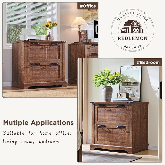 RedLemon File Cabinet with 2 Drawers, Farmhouse 30" Filing Cabinets with Hanging File Folders for A4/Letter/Legal Size Documents,Office Storage Cabinet for Living Room(Reclaimed Barnwood Color)-DeskLoop Office