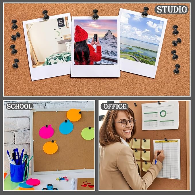 220 Count Black Push Pins Standard Plastic Head Steel Point Thumb Tacks for Cork Board Wall Hanging-DeskLoop Office