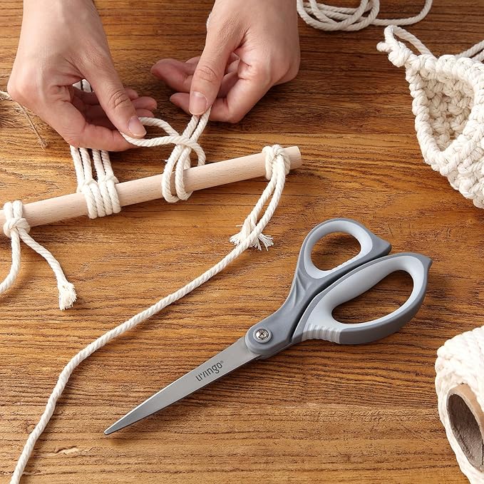 LIVINGO 3 Pack Scissors for Office: Sharp Stainless Steel Shears Heavy Duty All Purpose for Cutting Crafting Paper Fabric, Gray Comfort Handles, 8.5 Inches-DeskLoop Office