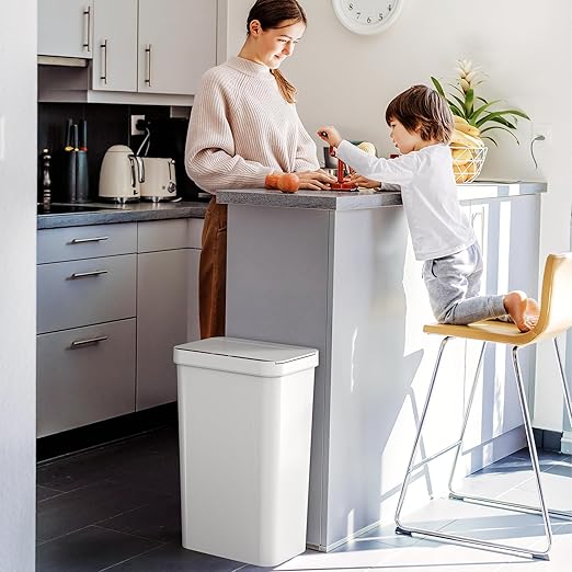 iTouchless Prime 13.2 Gallon Sensor Trash Can, Slim and Space-Saving, Durable Dent-Proof Construction, Automatic Bin White Color Great for Kitchen, Home, Office, Business, Garage, Plastic-DeskLoop Office