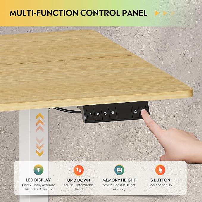 DEVAISE 63 Inch Electric Standing Desk, 3 Adjustable Height Stand up Desk for Home Office, Ergonomic Sit to Stand Desk with LED Touchscreen, Headphone Hook, 3 Memory Preset Computer Desk (Maple)-DeskLoop Office