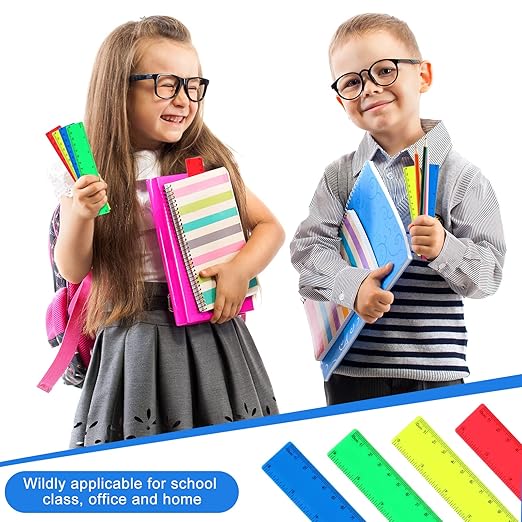 Zonon 100 Pcs 6 Inch Rulers Bulk Plastic Flexible Small Straight Rulers with Inches and Centimeters First Day of School Gift for Students Back to School Office Supplies(Bright Color, Opaque)-DeskLoop Office