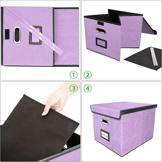 Decorative File Organizer Storage Boxes with Lid, Huolewa Linen Hanging Filing & Storage Box with Plastic Slide for Office/Decor/Home, Universal Hanging Filing Organization Box for Letter/Legal Folder-DeskLoop Office