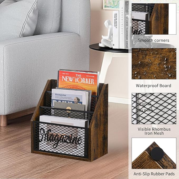 YINMIT Magazine Holder, Stepped 3 Tier Magazine Rack Floor, Magazine Storage Basket, Folder Organizer Bin for Magazines,Books,Newspapers,Tablets-DeskLoop Office