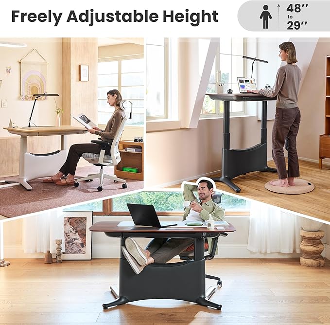 COLAMY Electric Adjustable Standing Desk – 48 x 28 Inch Sit Stand Desk with Drawer & Cable Management, Dual Motor Lift System, Ergonomic Footrest, Home Office Table (MFC Desktop, Walnut + Black)-DeskLoop Office