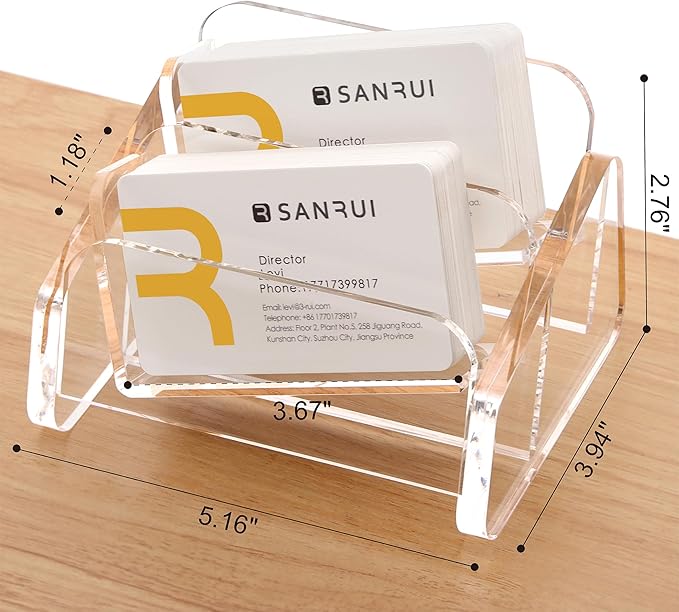 SANRUI Acrylic Business Card Holder for Desk, 2 Tier Clear Tilt Business Name Card Display Holders Stand Storage Organizer Fits 120 Business Cards (Horizontal, 2-Slot)-DeskLoop Office