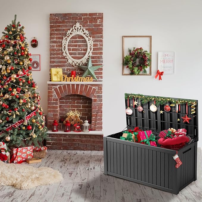 150 Gallon Outdoor Storage Box Patio Deck Box Waterproof, Resin Lockable Outside Large Storage Bin for Pool Cushion Furniture, Garden Tools UV-Resistant, Black-DeskLoop Office