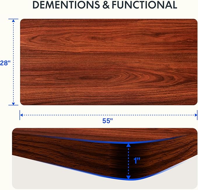 FLEXISPOT EN2 Whole-Piece Standing Desk with Clamp Power Strip, 55 x 28 Electric Stand Up Height Adjustable Desk with Cable Management (White Frame + 55" Mahogany Top, 2 Packages)-DeskLoop Office