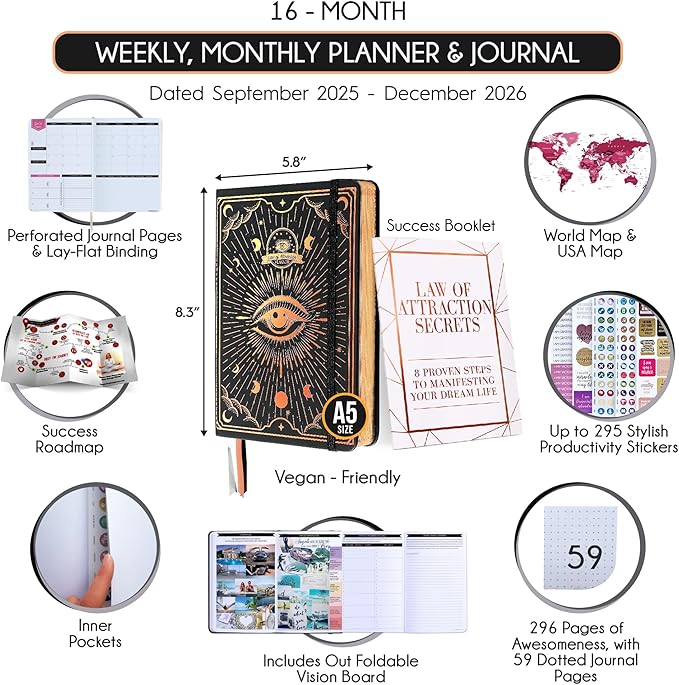 2025-2026 Planner Weekly and Monthly | 16-Month Life Planner to Increase Focus & Productivity | Reduce Overwhelm & Achieve Your Biggest Goals | Include Gift Box & Stickers | Sep 2025-Dec 2026-DeskLoop Office