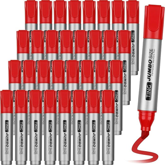 Fuutreo 32 Pcs Jumbo Permanent Markers Bulk Large Chisel Tip Permanent Markers Waterproof Jumbo Pens Quick Drying Office Teacher Supplies(Red)-DeskLoop Office