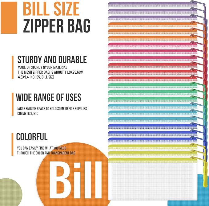 24pcs Mesh Zipper Pouch Bags 9.3 x 4.7 Inches, 8 Color Small Clear Pouches Bulk - Image 7