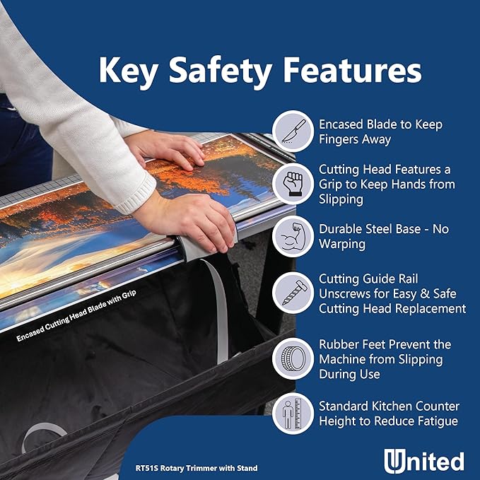 United Office Products RT51S Commercial Rotary Paper Trimmer with Stand and Fabric Catch Tray, Sturdy Metal Base, 51" Cut Length, 10 Sheet Capacity, Paper Cutter for Offices, Schools and Crafts-DeskLoop Office