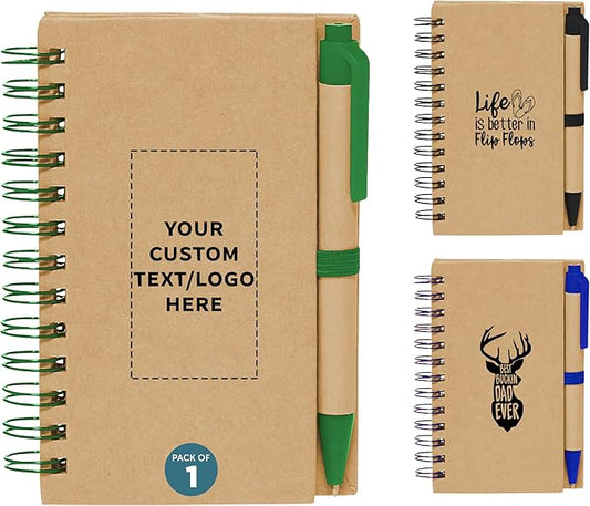 DISCOUNT PROMOS Custom Mini Spiral Notebooks with Black Ink Pens Set of 1, Personalized Bulk Pack - Perfect for Office, Business, Home - Green-DeskLoop Office