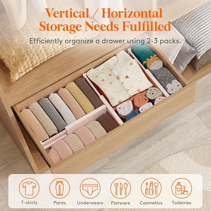 Lifewit 16 Pack Drawer Dividers 4" High, 11-17" Adjustable Drawer Organizers for Clothes, Expandable Dresser Separators in Bedroom/Bathroom/Kitchen/Fridge/Office Organization and Storage, Pink-DeskLoop Office