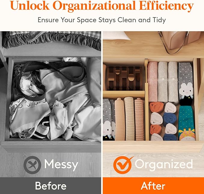 Lifewit 8 Pack Drawer Dividers Bamboo 4" High, 12-17" Adjustable Drawer Organizers for Clothes, Expandable Dresser Separators in Bedroom/Bathroom/Kitchen/Fridge/Office Organization and Storage-DeskLoop Office