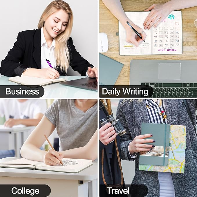 EMSHOI Dotted Notebook - 256 Pages A5 Bullet Dotted Journal, Hardcover Dot Grid Notebook, Leather Notebooks for Work, 120gsm Thick Paper,16 Perforated Pages, Inner Pocket,5.75'' × 8.38''-Pink-DeskLoop Office