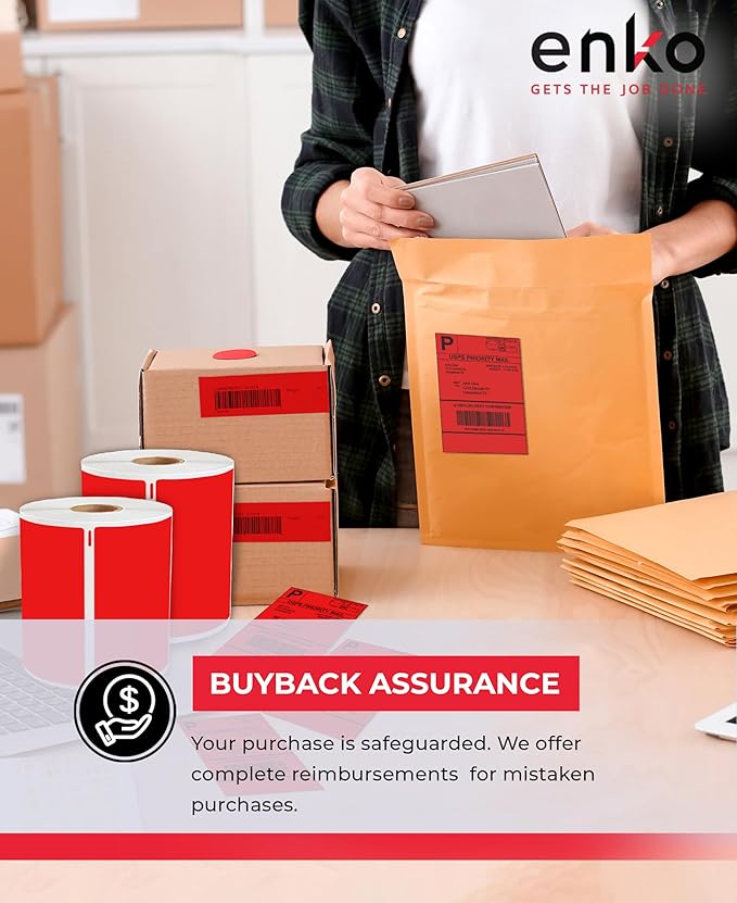 enKo Compatible Red Zebra 4x6 Label/Dymo Labels 1744907 (4 x 6) for Dymo Labelwriter 4XL Shipping Zebra Direct Thermal Printer (6 Rolls, 1320 Labels)-DeskLoop Office