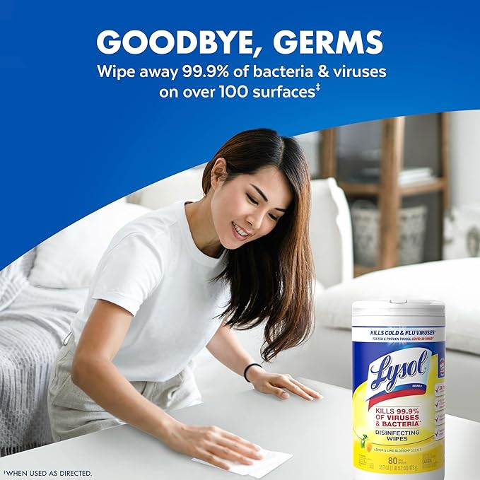 Lysol Disinfectant Wipes Bundle, Multi-Surface Cleaning Wipes, For Disinfecting & Cleaning, contains Lemon & Lime Blossom, Crisp Linen, & Mango & Hibiscus, 3x80 ct, (240 ct Total)-DeskLoop Office