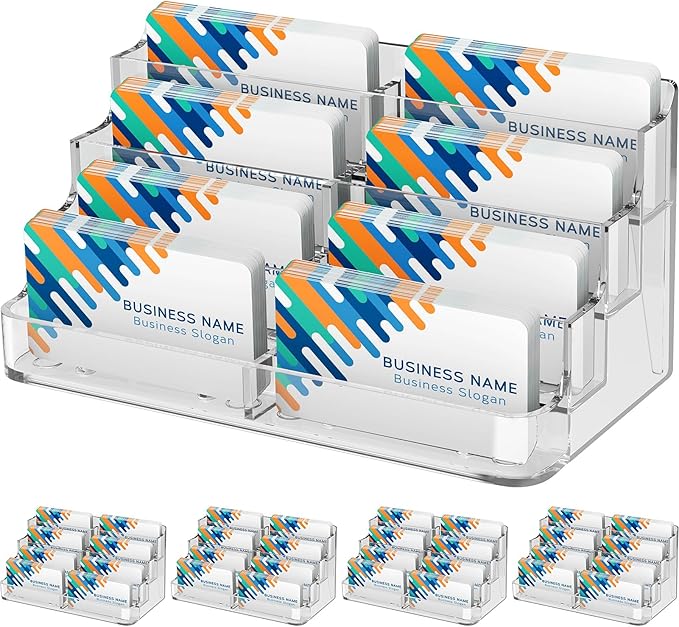MaxGear Acrylic Business Card Holder for Desk Multiple Business Card Holders, Premium Cards Stand, Clear Plastic Cards Display Holder with 4 Tier for Exhibition, Home and Office, 8 Pocket, 4 Pack-DeskLoop Office