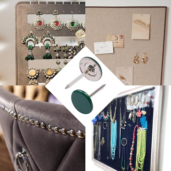 100Pcs Flat Head Upholstery Tacks Home Furniture Decor Tack Upholstery Nails Flat Push Pins Flat Thumb Tacks Green (11mmx17mm)-DeskLoop Office