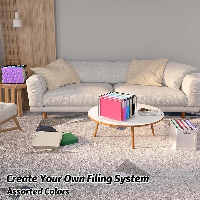 Extra Capacity Plastic Hanging File Folders,12 Pack Reinforced Expanding Hang Folder Letter Size,Accordian Pocket,Heavy Duty 2 Inch Expansion,Hanging Folder Organizer for Office Home,Assorted Colors-DeskLoop Office