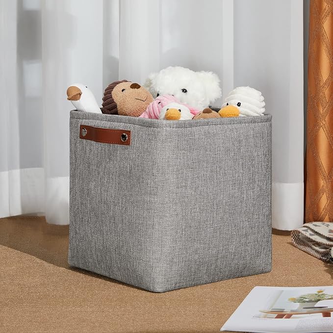 DULLEMELO Square Storage Cubes Baskets for Gifts Empty, 11 inch Cube Stroage Bins Linen Closet Organizers and Storage Baskets for Toy Nursery Shelves Bedroom Storage(4 Pack - 11" Grey)-DeskLoop Office