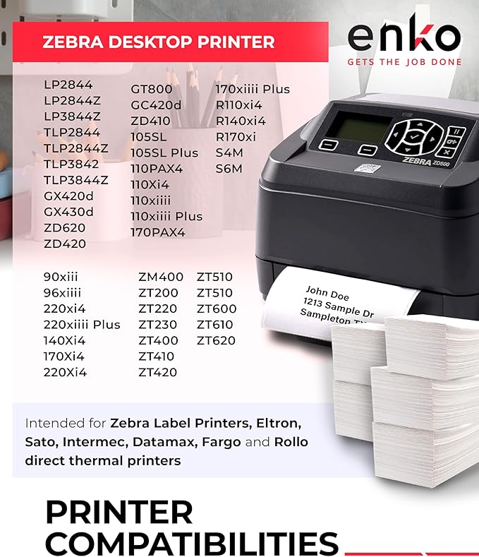 enKo 2 Stacks/2000 Labels 4"x6" Fanfold Direct Thermal Labels Compatible for Rollo Zebra Printer - Shipping Mailing Postage Labels, Perforated, Permanent Adhesive (2 Labels/Fold | 1000 Labels/Stack)-DeskLoop Office