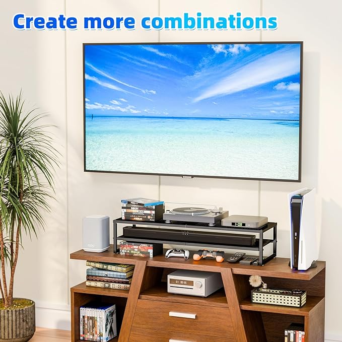 Simple Trending 2 Tier Metal Dual Monitor Stand Riser,Computer Office Desktop Organizer for 2 Monitors With 32"x10" Mouse Pad ,for Laptop,Printer,TV,Black-DeskLoop Office