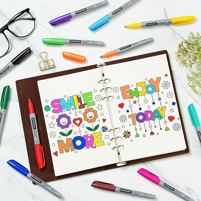 Permanent Markers Bulk, 144 Pack Permanent Marker Set, 12 Assorted Colors, Fine Point Tip, Fast Dry, Waterproof, work on Plastic, Glass, Metal, Wood and Stone, Perfect for School, Office, Home-DeskLoop Office