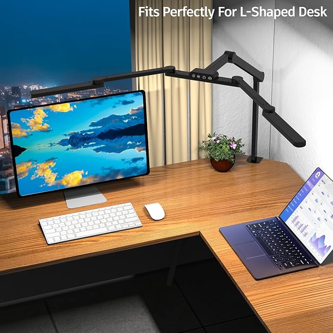 Transformable LED Desk Lamp, 41.5" Large Architect Desk Lamp with Clamp, 3 Light Bars Desk Light for Home Office, 24W Auto Dimming Office Lighting Table Light for L Shaped Desk-DeskLoop Office