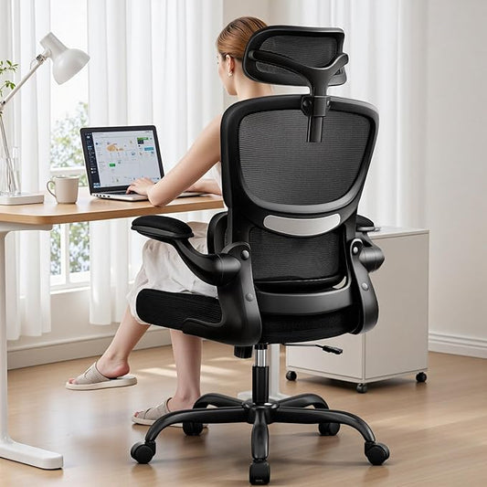 High Back Ergonomic Office Chair, Breathable Mesh Desk Chair with Lumbar Support, Adjustable Headrest, Flip-up Armrests, Computer Gaming Chair-DeskLoop Office