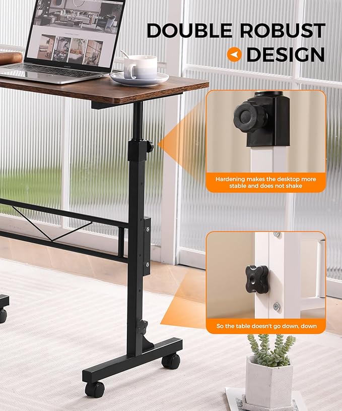 Standing Desk Adjustable Height, Mobile Stand Up Desks with Wheels Small Computer Desks Rolling Desk, Portable Laptop Desks Rustic Standing Table Sit Stand Home Office Desks 16"x31.5" Height 27"-43.5"-DeskLoop Office