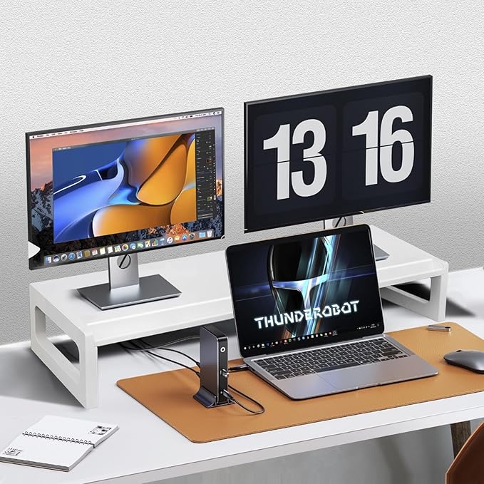 Dual Monitor Stand Riser – 28-Inch Computer Monitor Stand with Multifunctional Slot for 2 Monitors, Multi-Purpose Desktop Storage for Laptop, Printer, TV-DeskLoop Office