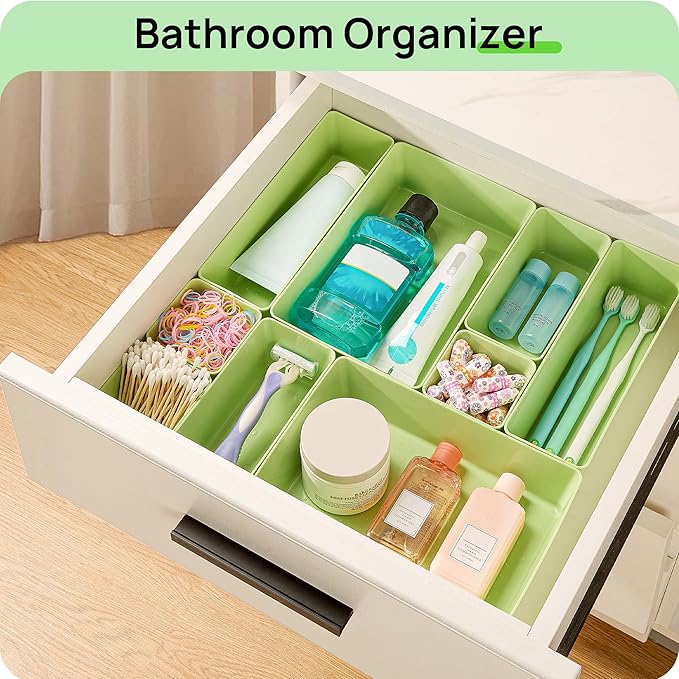 Vtopmart 25 PCS Plastic Drawer Organizers Set, 4-Size Versatile Bathroom and Vanity Drawer Organizer Trays, Storage Bins for Makeup, Bedroom, Kitchen Gadgets Utensils and Office-DeskLoop Office