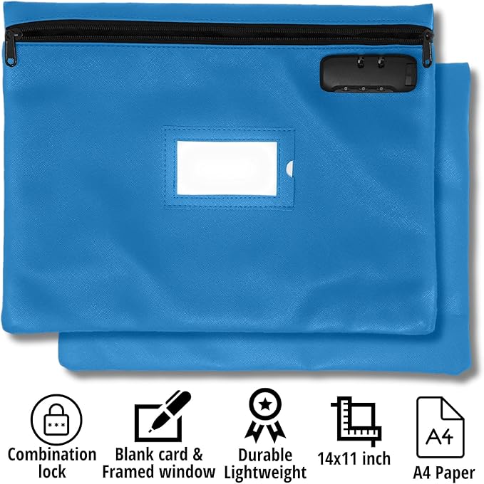 Sky Blue Notary Bag | 14x11 Inch | Locking Document Case | Zipper Closure | Fits Notary Kit, Stamp, Embosser, Ink Pad & Valuables-DeskLoop Office