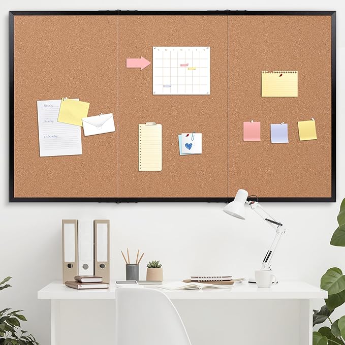 Board2by Extra Large Cork Bulletin Board 96" X 48", Foldable Notice Pin Board for Wall, Black Woodm Framed 8'x4' Corkboard, Wall Mounted Noticeboard with 32 Push Pins for School, Home & Office-DeskLoop Office