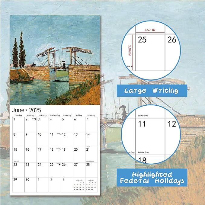 2025 Wall Calendar,Calendar 2025, January 2025 - December 2025, Wall Calendar van Gogh, 12" x 24" Opened,Full Page Months Thick & Sturdy Paper for Calendar Organizing & Planning-DeskLoop Office
