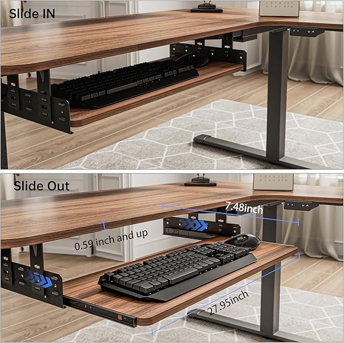 EUREKA ERGONOMIC Adjustable Keyboard Tray Under Desk, 28x11 Inch Large Slide Out Keyboard & Mouse Platform Tray, Wooden Pull Out Computer Keyboard Drawer for Typing Home Office Desk, Walnut-DeskLoop Office